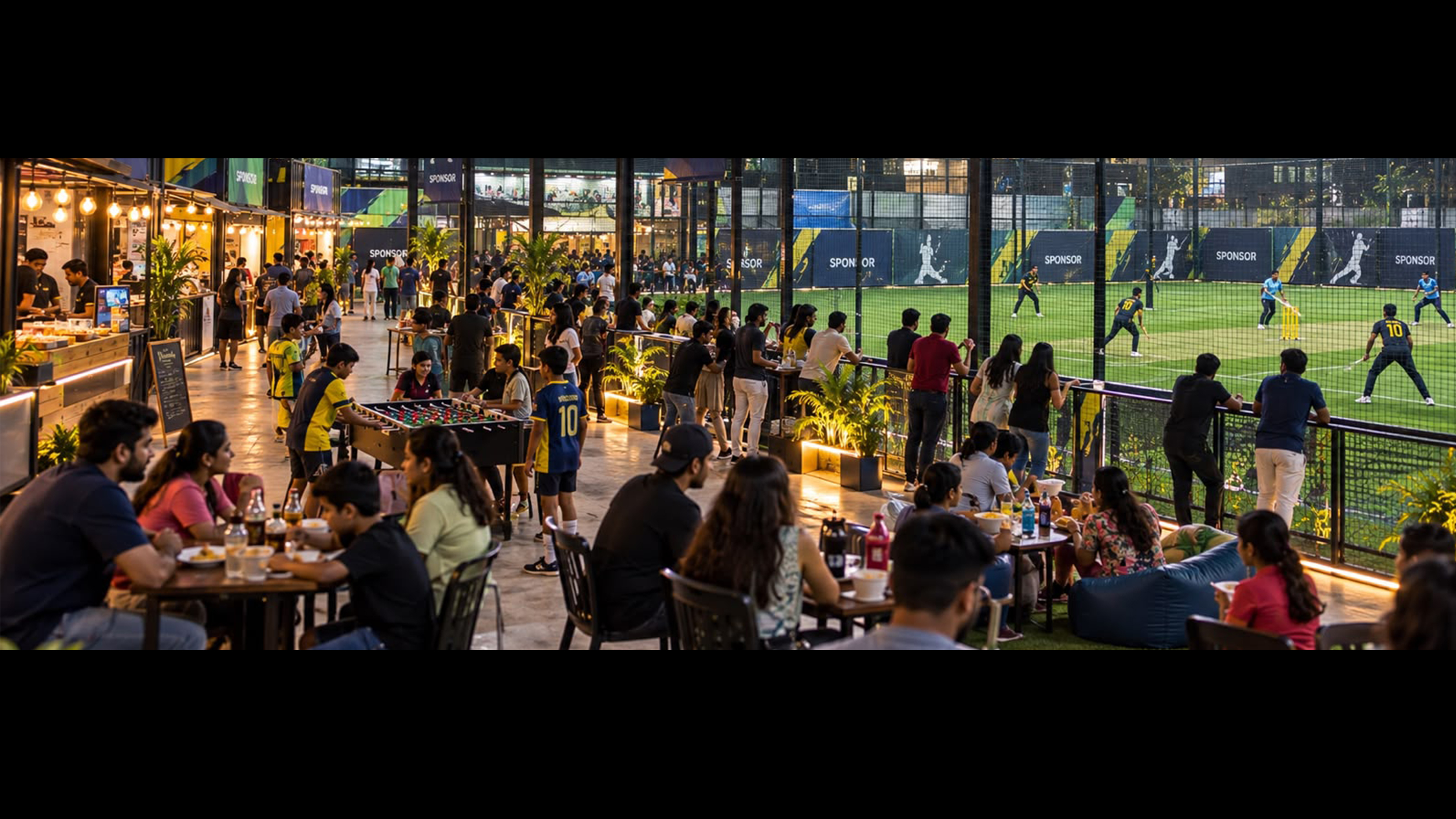 Family carnival and food stalls at a cricket ground