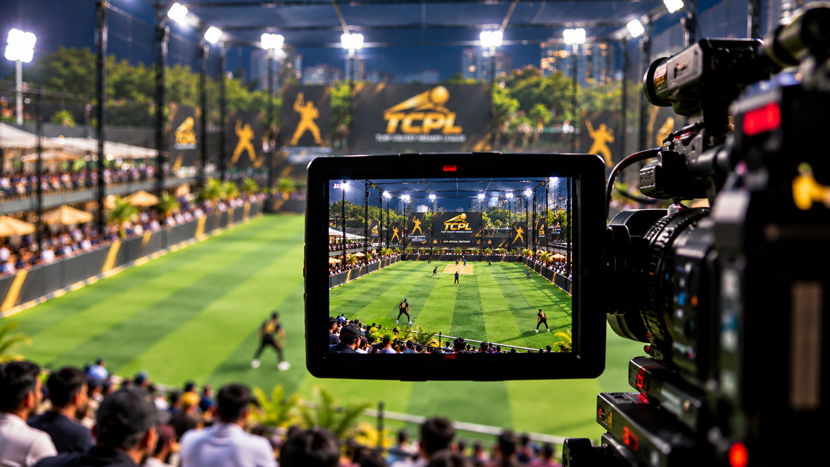 Camera broadcasting a live cricket match